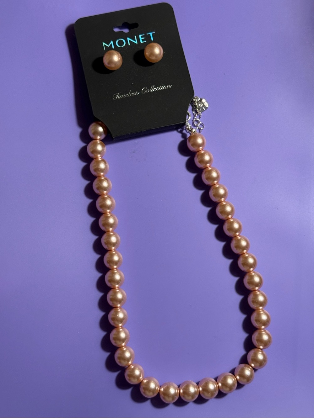 Monet Pink Pearl Necklace with Matching Earrings